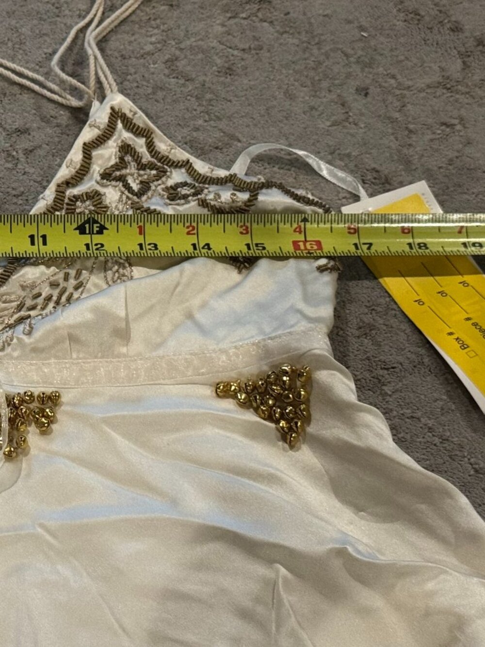 Sue Wong Silk Chiffon Y2K Handkerchief V Camisole Ivory Cream Gold Crochet Top 8 - Picture 12 of 16
